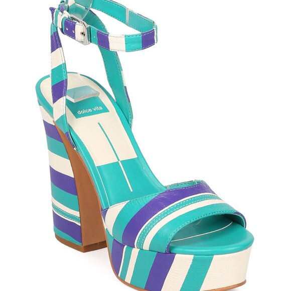 Dolce Vita Gavvin Striped Leather Platform Block Heel Sandal - Picture 2 of 8